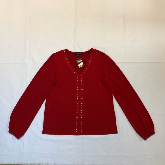 NWT INC International Concepts Womens Long Sleeve Studded Red Zenith Top S - Picture 1 of 9